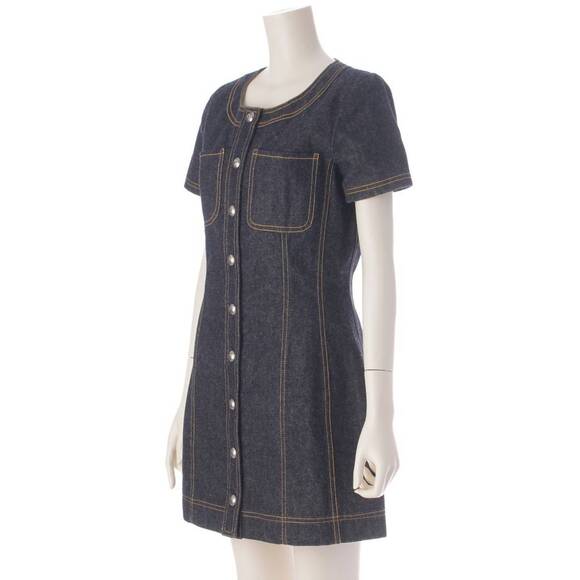 CHANEL Dress CC Vintage Denim Blue Short Dress E97 Button Indigo - Picture 2 of 9